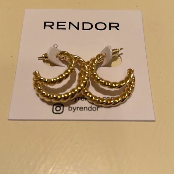 Rendor Small Victoria Double Braided Hoop Earrings Yellow Gold Plated New - Picture 2 of 7